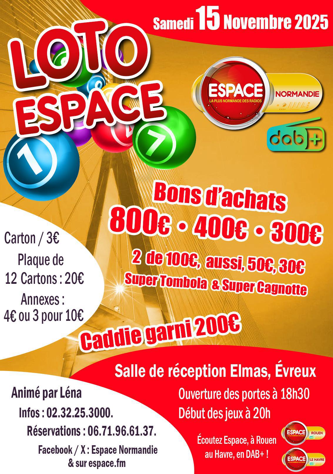 LOTO ESPACE, à Évreux, Samedi 15 Novembre 2025 !