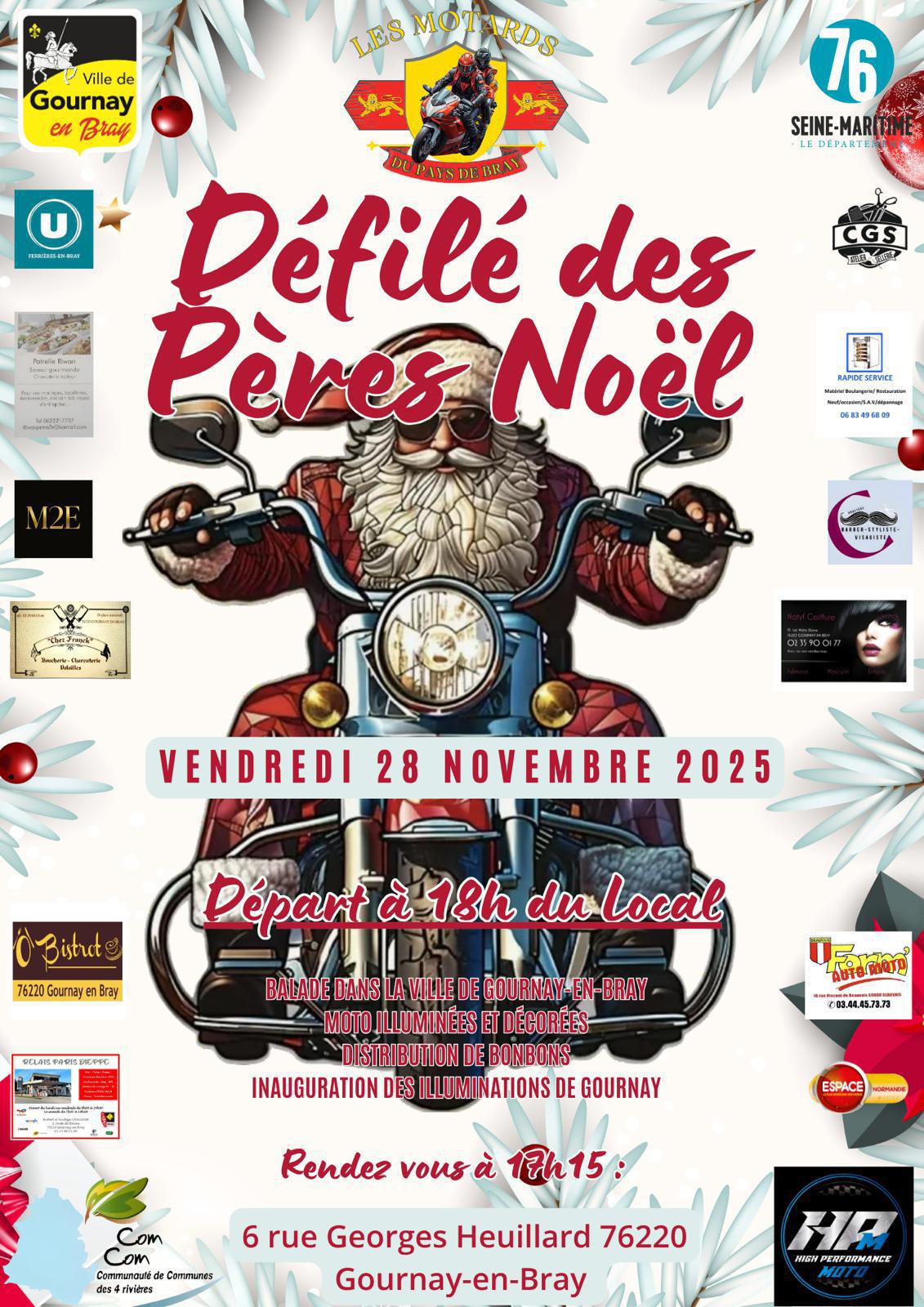 Défilé des Pères Noël, Vendredi 28 Nov. 2025, avec les Motards du Pays de Bray & Espace !