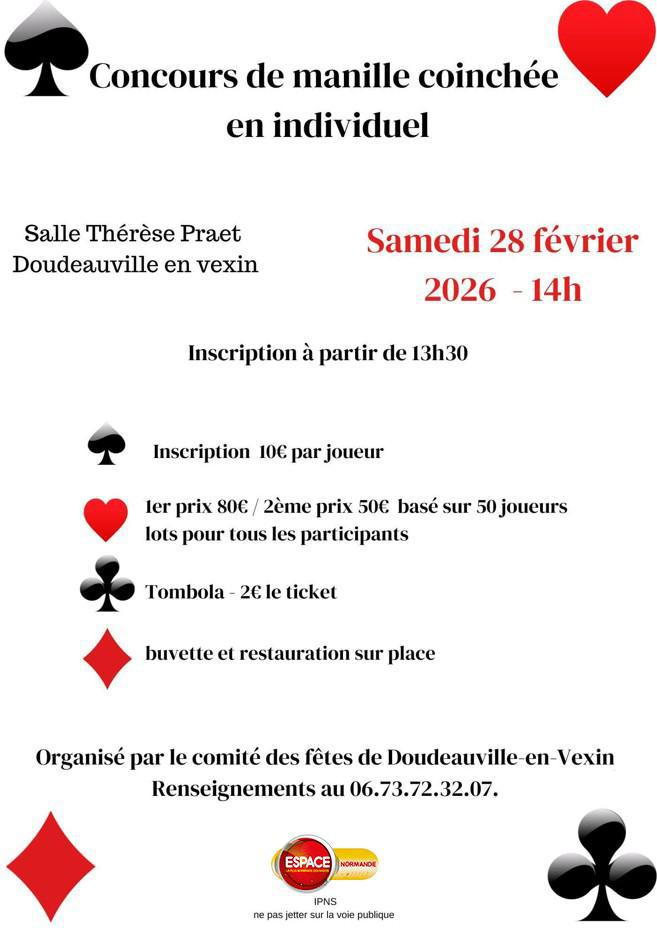 Concours Manille Coinchée, Samedi 28 Février à Doudeauville-en-Vexin, avec Espace !