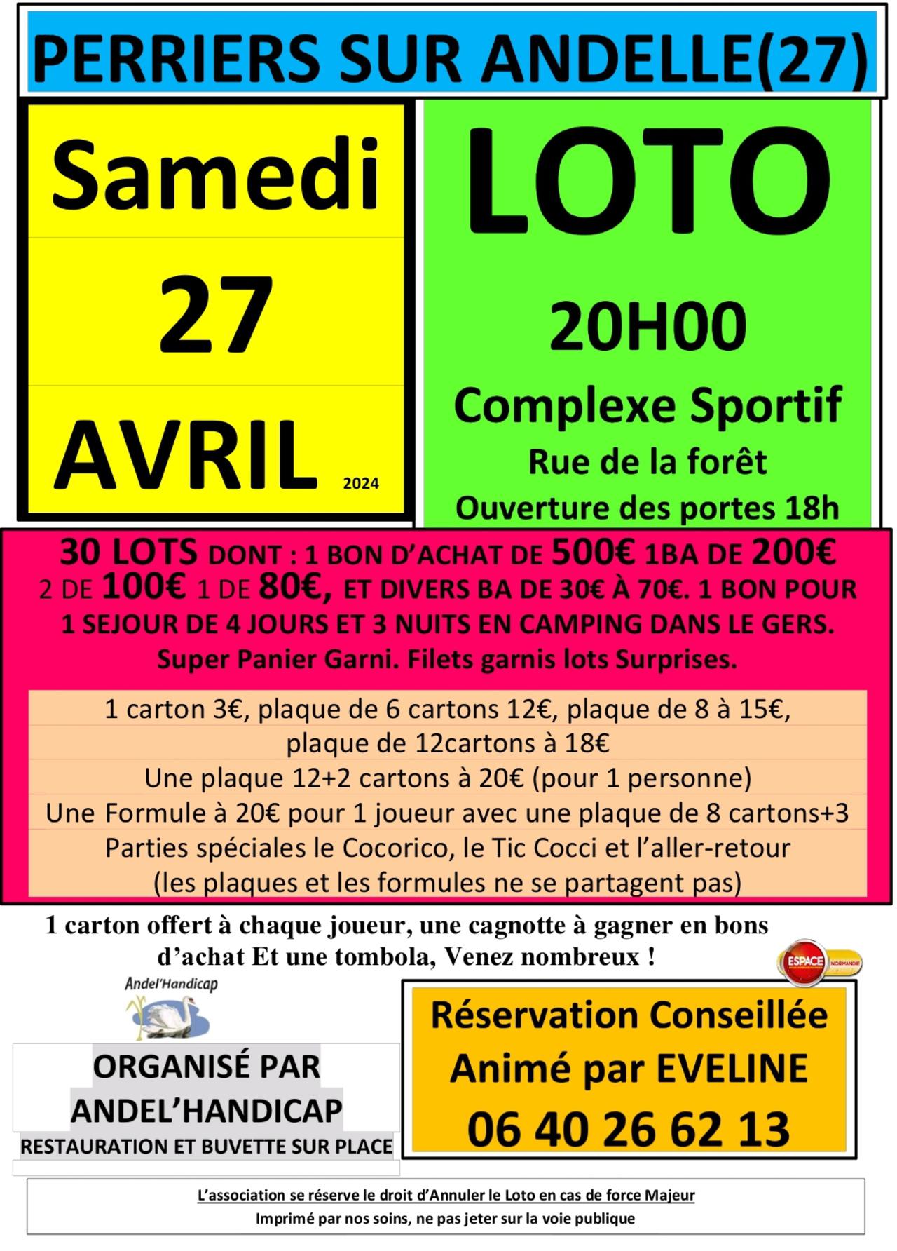 LOTO à Perriers-sur-Andelle, Samedi 27 Avril, avec Espace !