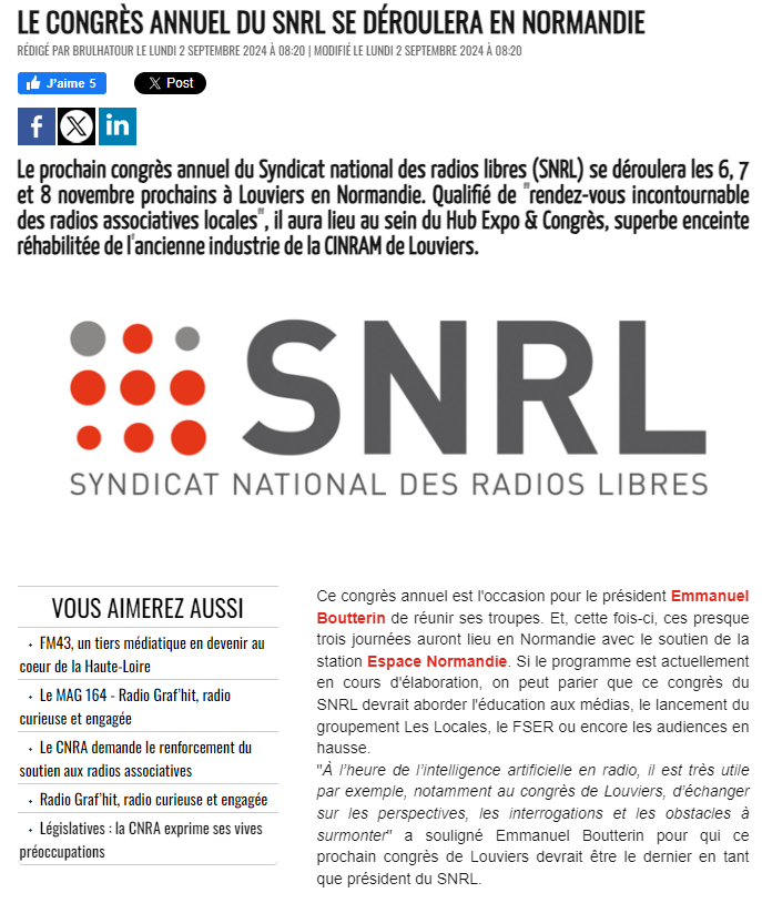 Congrès SNRL 2024, à Louviers en Normandie !