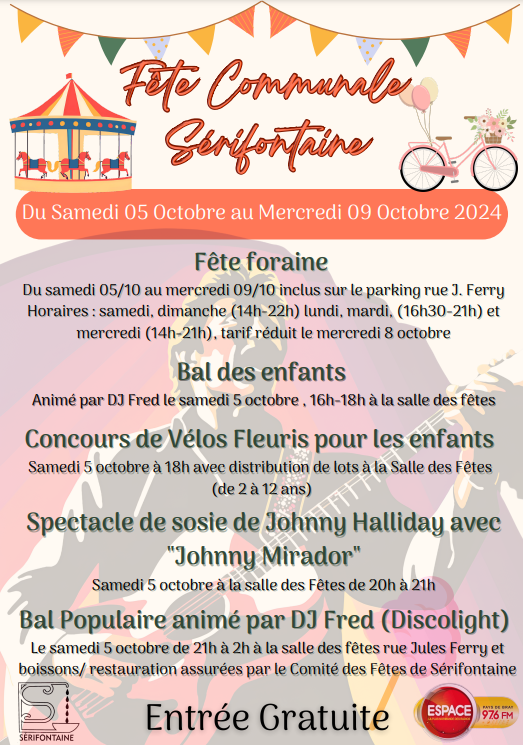 Fête communale de Sérifontaine, du 5 au 9 Octobre, avec Espace !