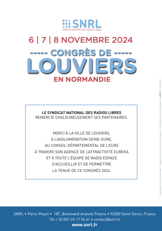 Programme Congrès SNRL - Remerciements