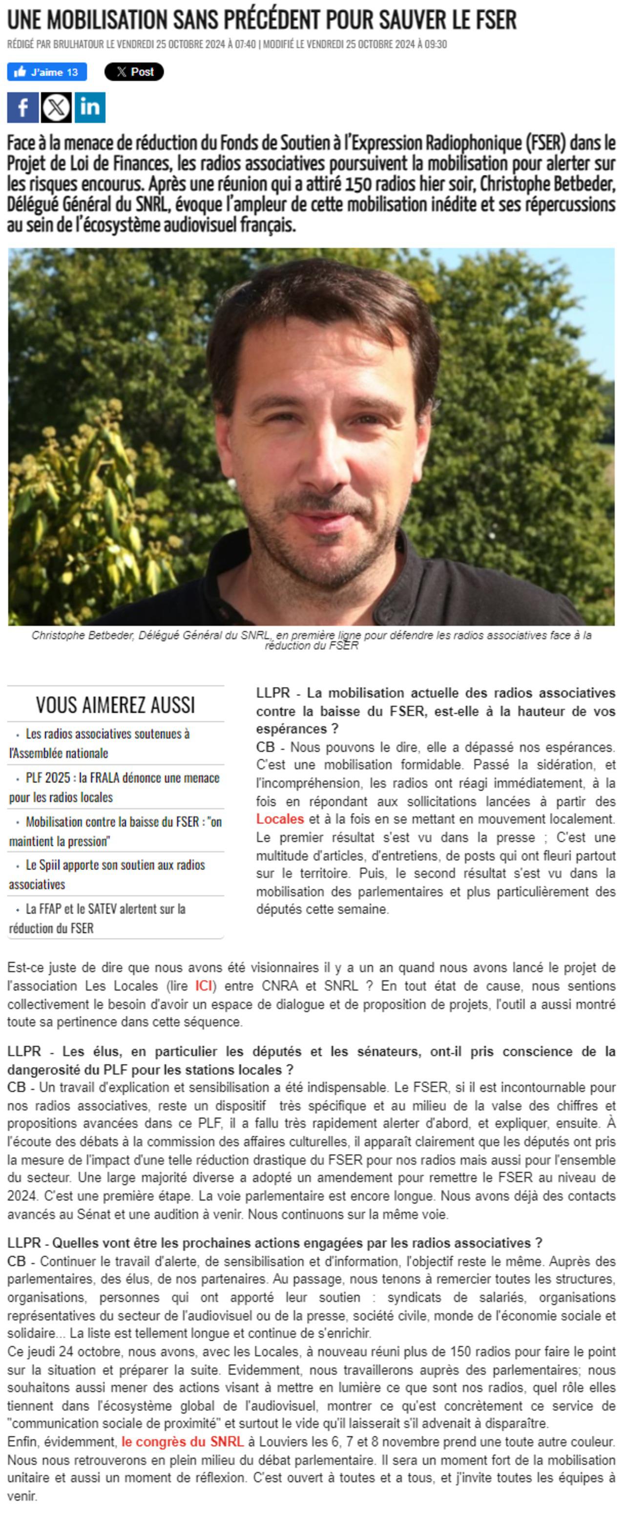 ARTICLE LETTRE PRO - Mobilisation pour sauver le FSER