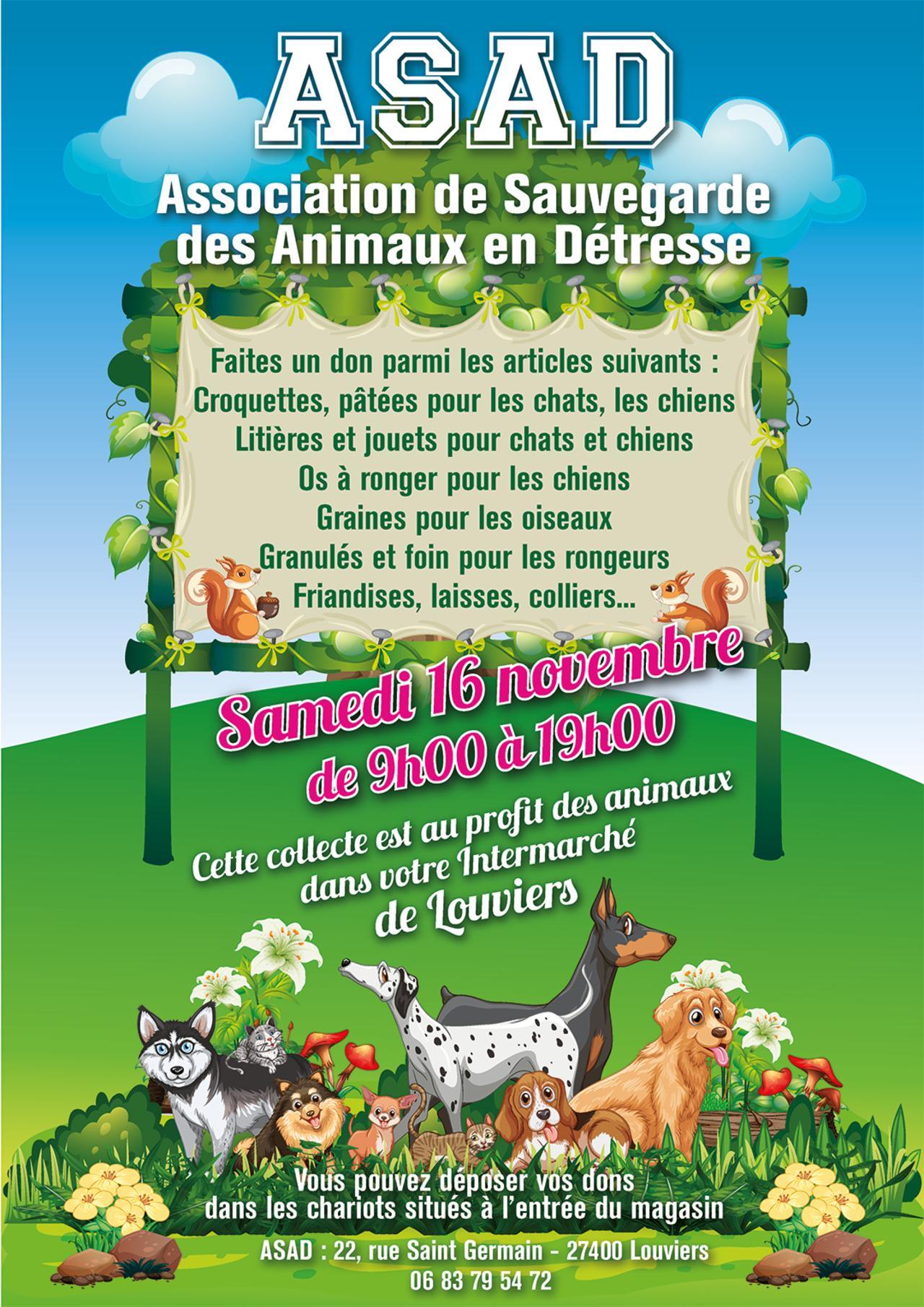 Collecte au profit des animaux, Intermarché de Louviers, avec Espace !