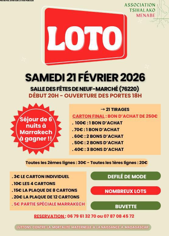 Loto Asso' Tsihalako Menabe, à Neuf-Marché, Samedi 21 Février 2026 !