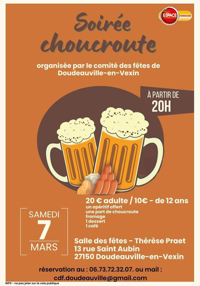Soirée Choucroute, Samedi 7 Mars, à Doudeauville-en-Vexin, avec Espace !