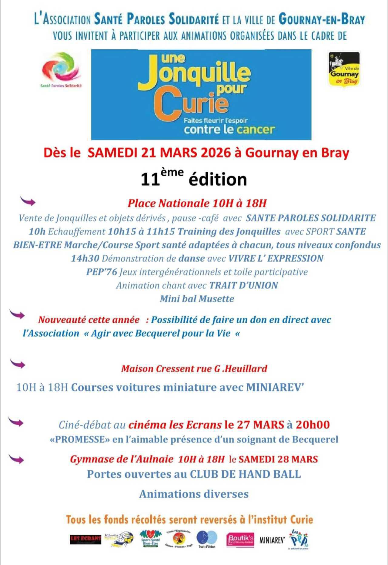 Une Jonquille pour Curie, Samedi 21 Mars à Gournay-en-Bray, avec SPS !