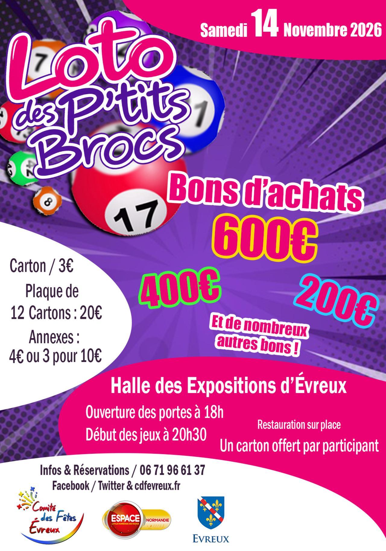 Loto des P'tits Brocs du CDF Evreux, Samedi 14 Novembre 2026, avec Espace !