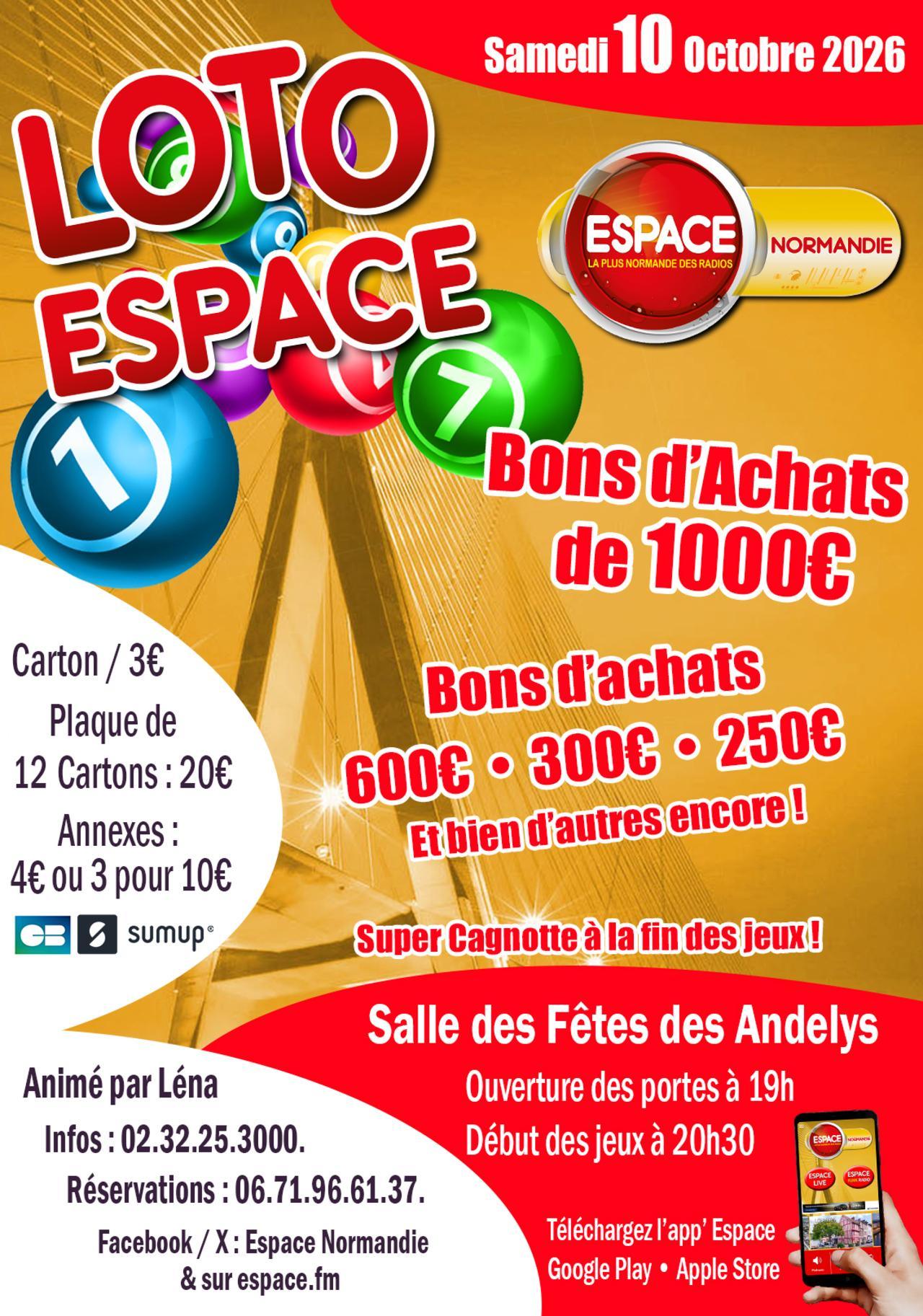 Loto Espace, Samedi 10 Octobre 2026, aux Andelys !