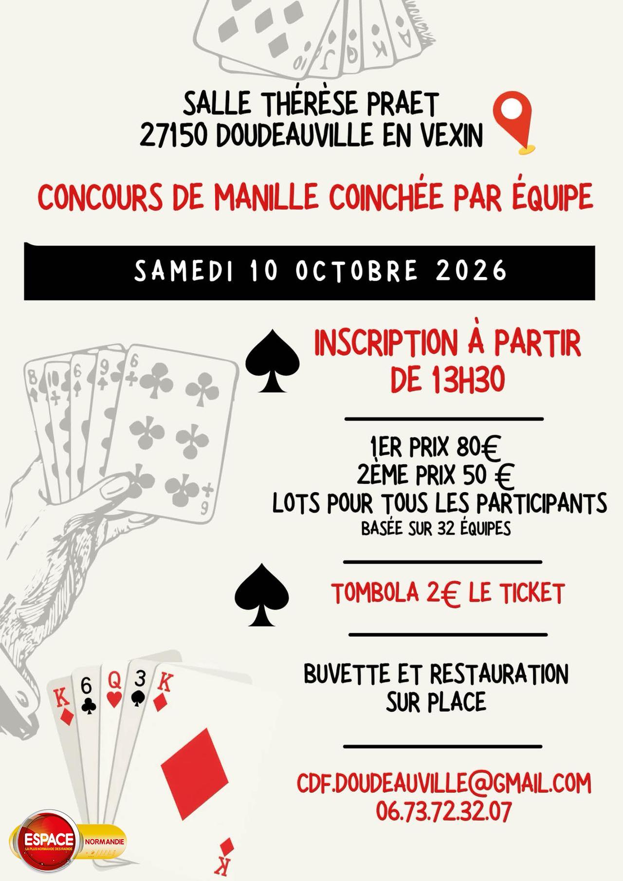 Concours de Manille Coinchée par équipe, Samedi 10 Octobre 2026, avec Espace !