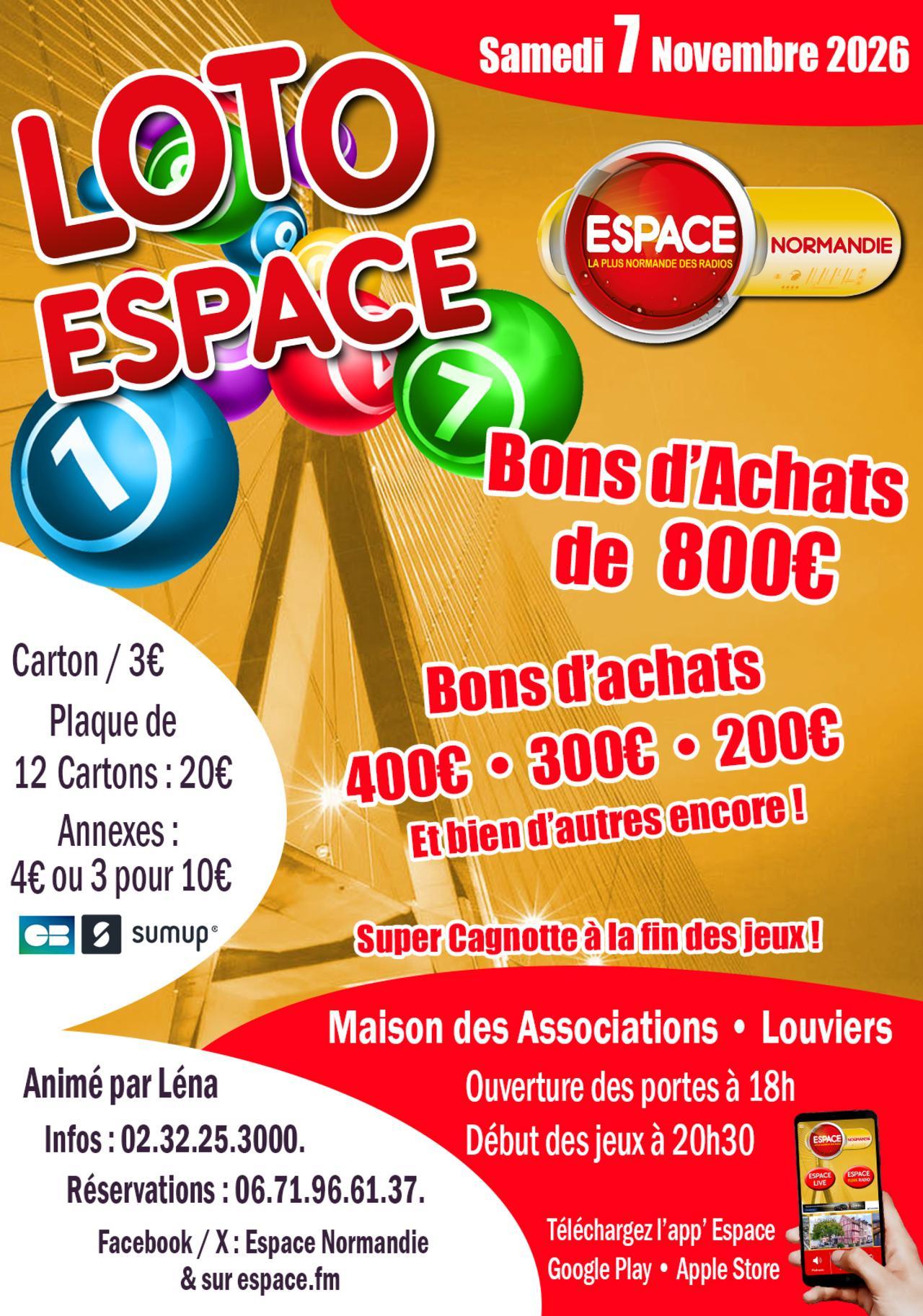 Loto Espace, Samedi 7 Novembre 2026, Maison des Associations à Louviers !
