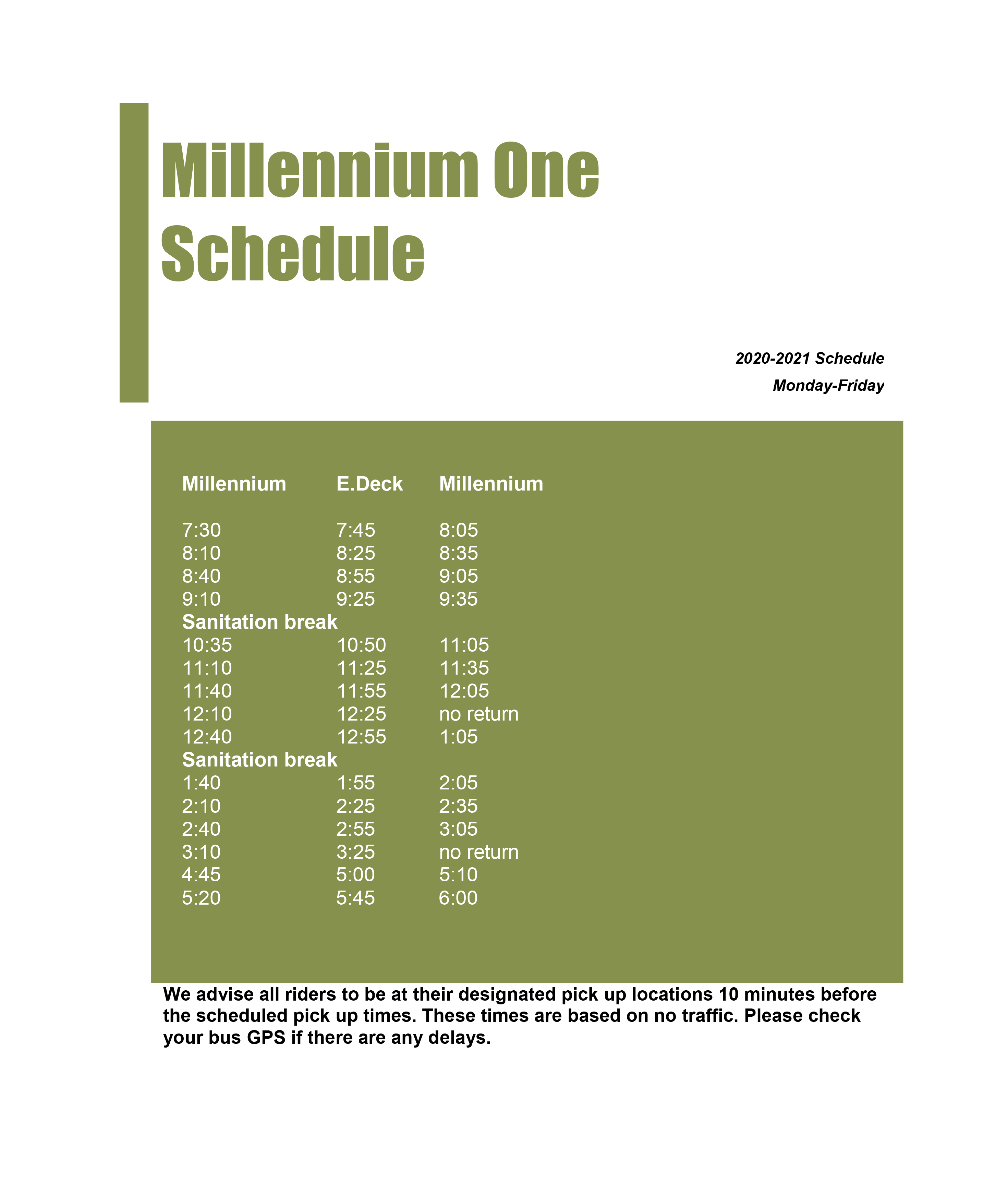 The New Millennium Schedule 