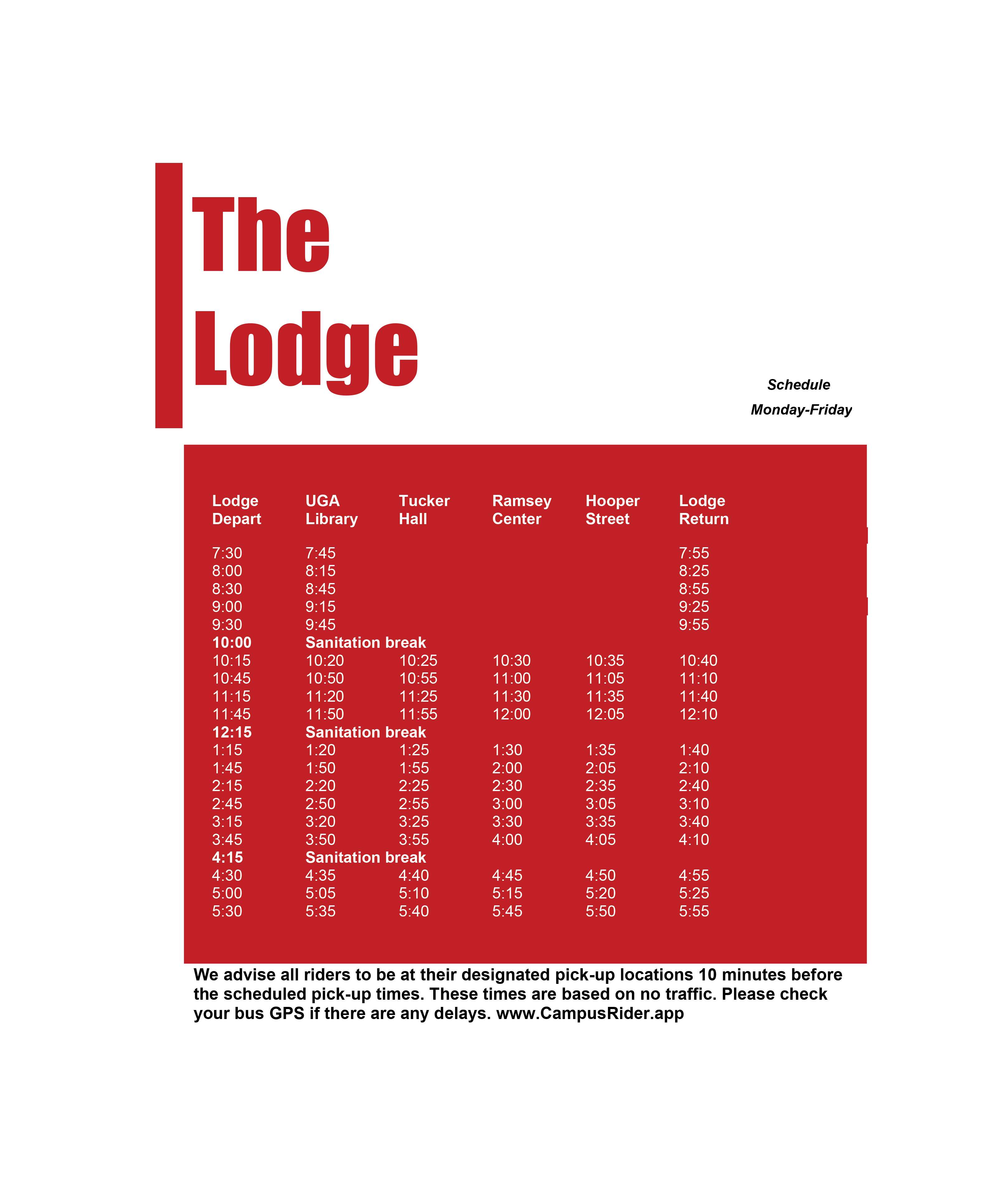 The Lodge Schedule