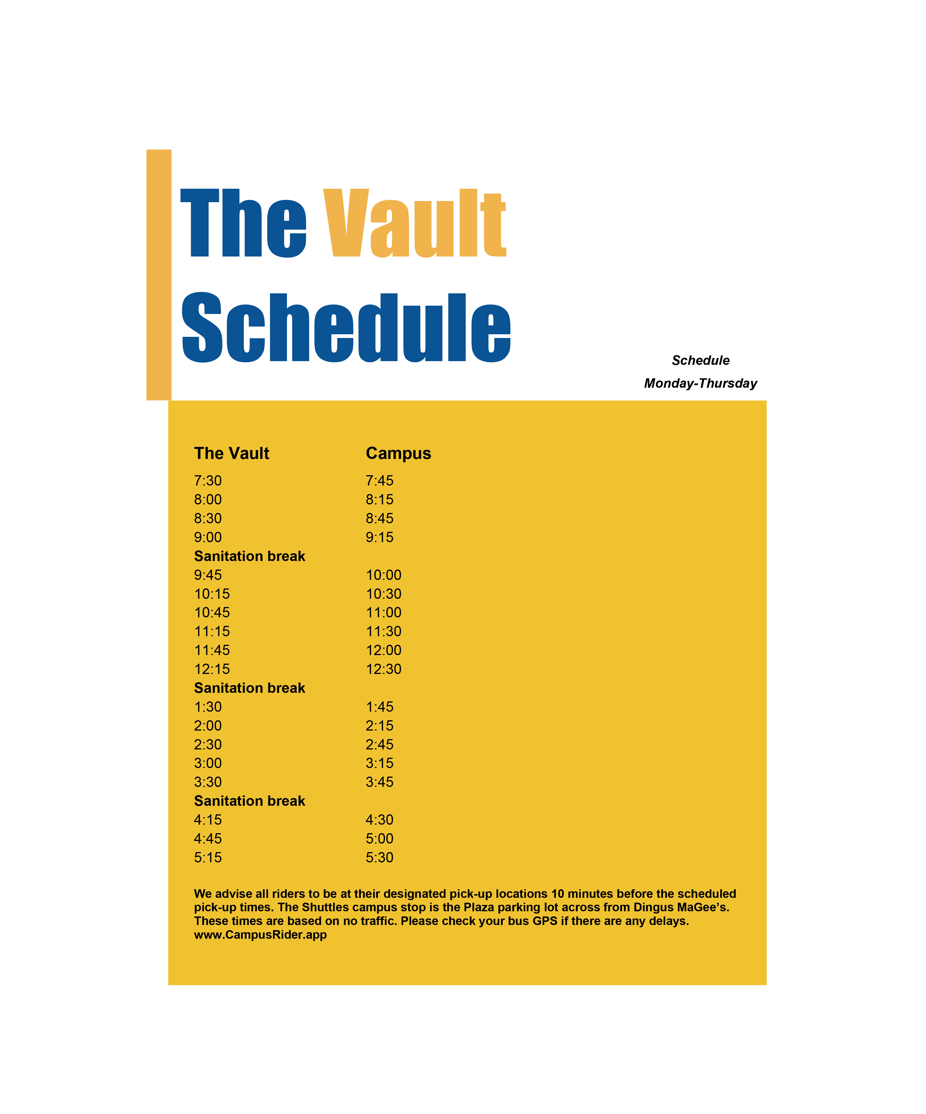 The Vault Schedule 