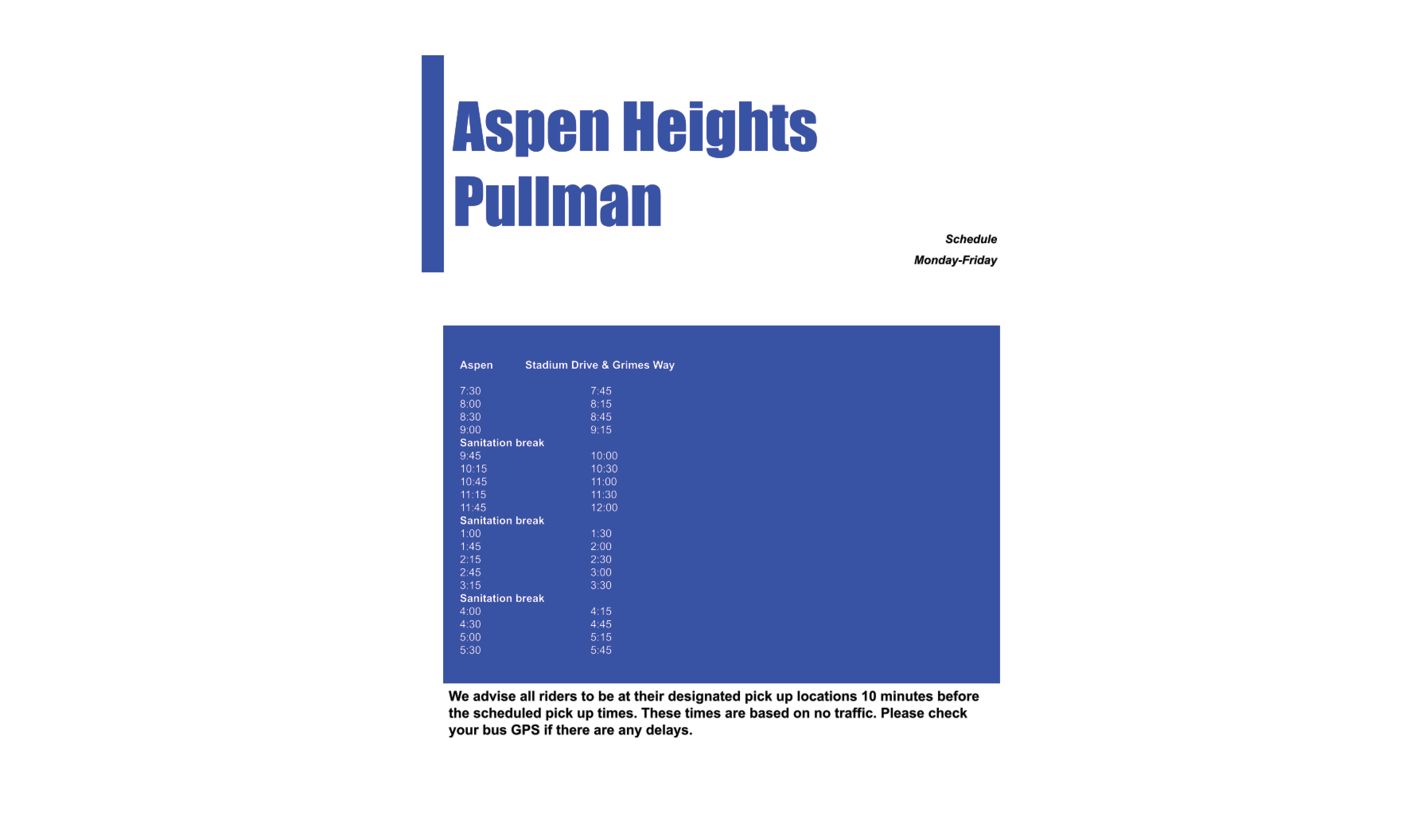 APH Pullman Schedule