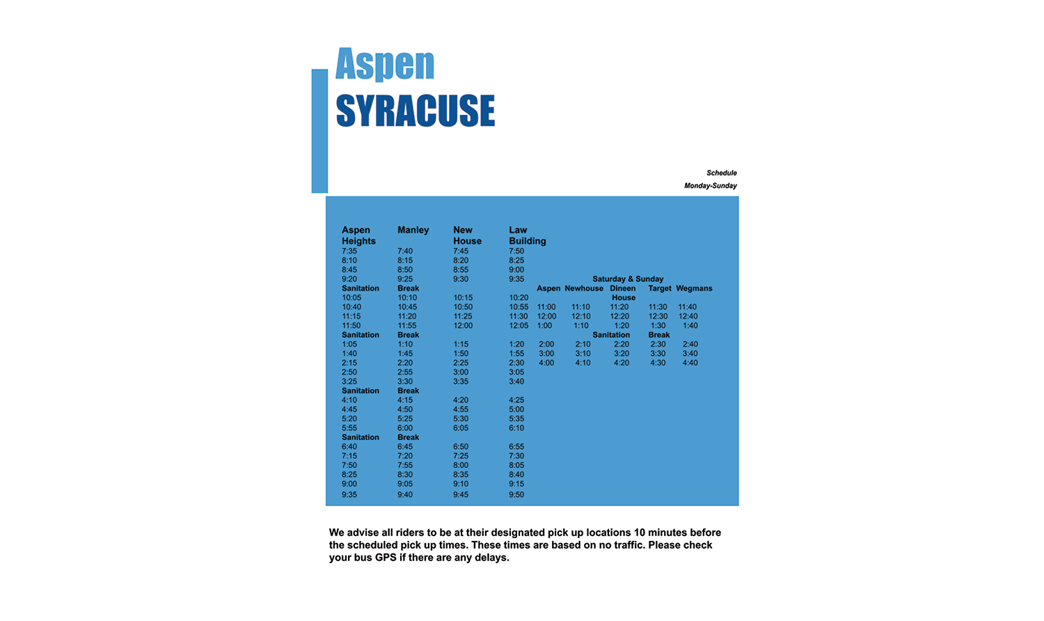 Aspen Syr Schedule