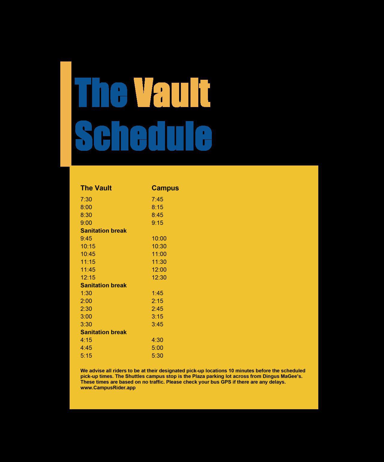 The Vault Schedule 