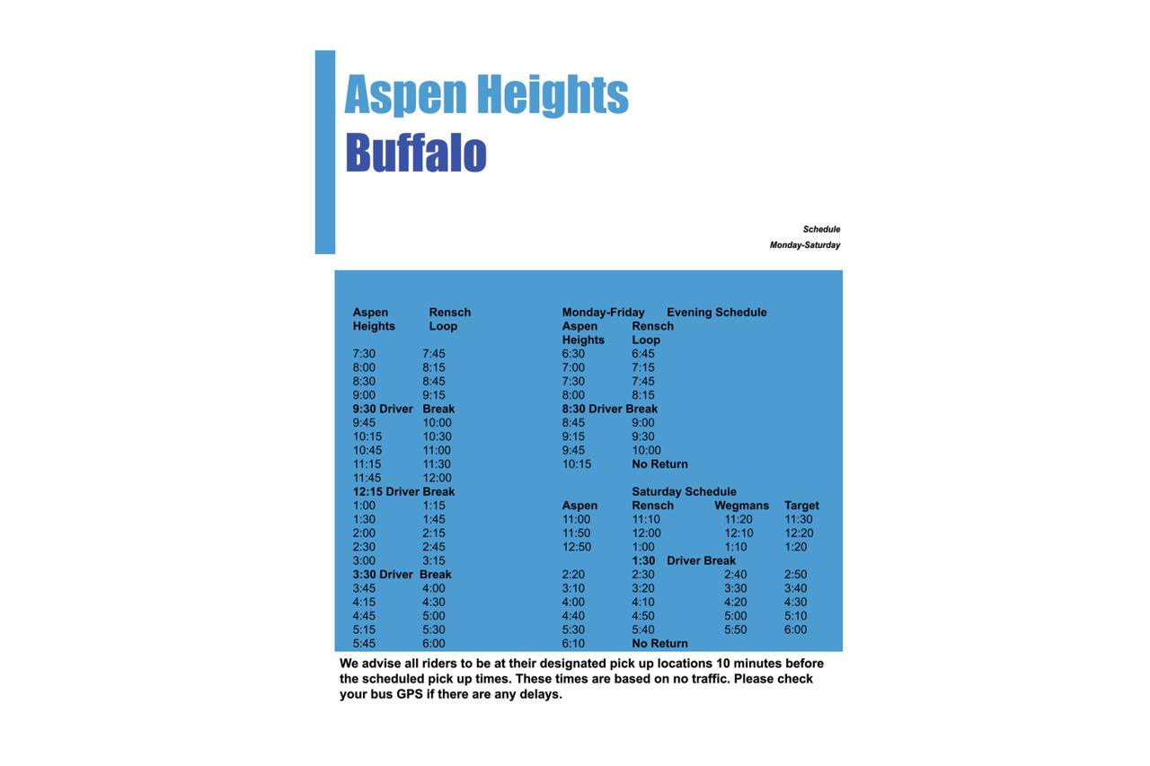 Aspen Buffalo Schedule