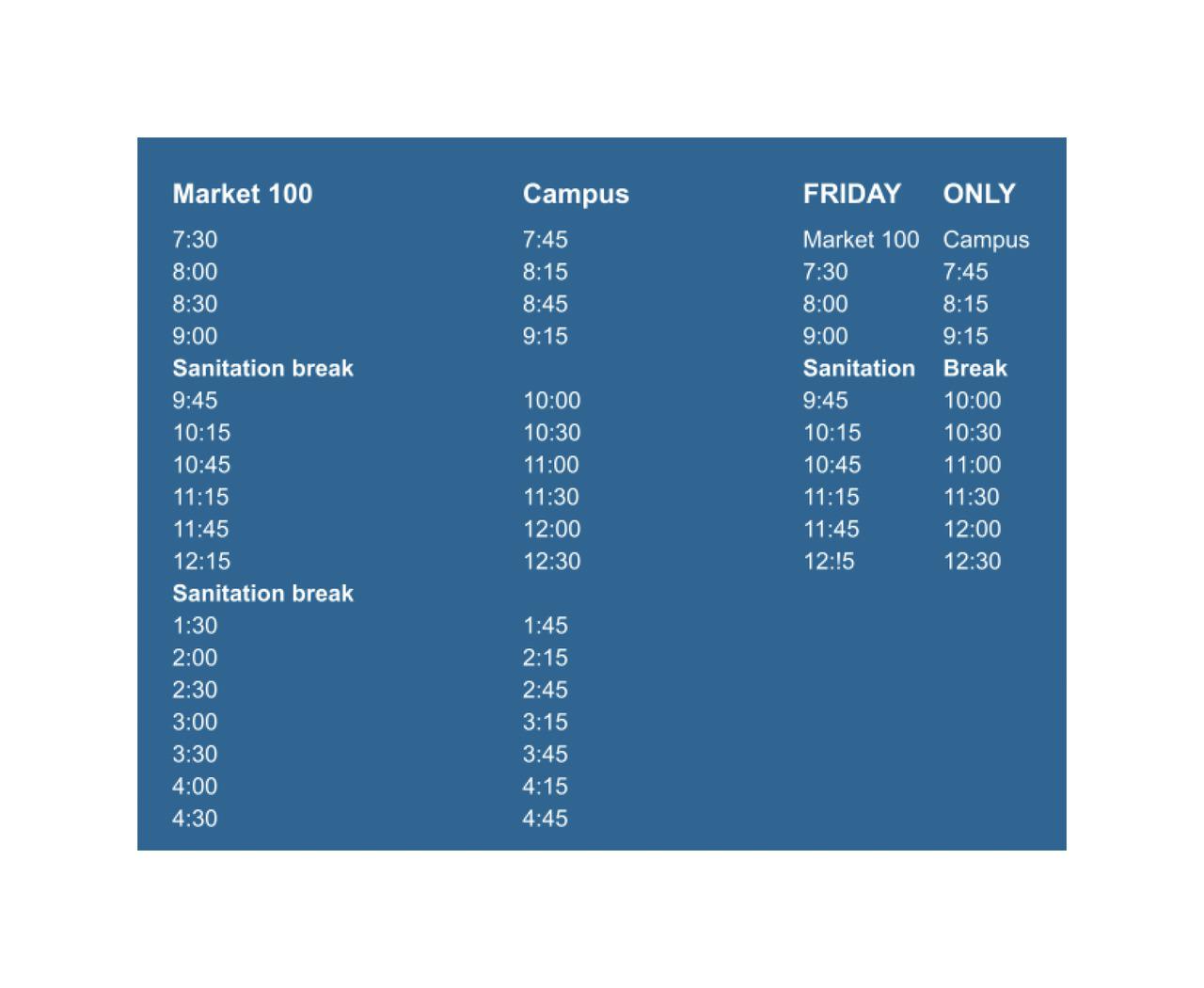 Market 100 Schedule