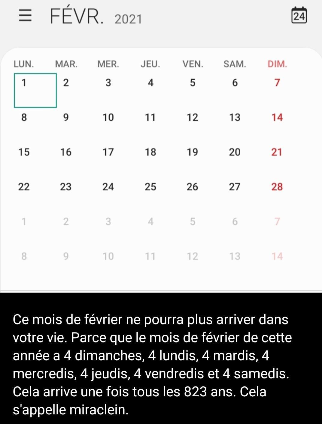 Un unique Février 2021 tout les 823 ans