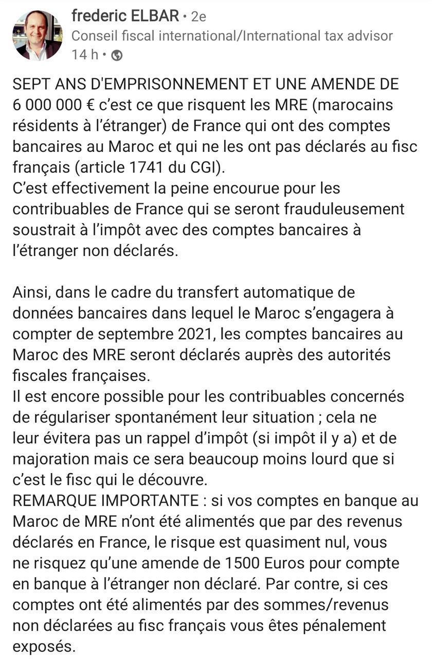 Alerte fisc francais au MRE