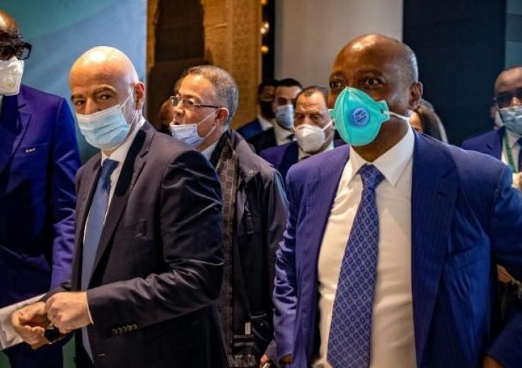 Gianni Infantino (FIFA), Fouzi Lekjaa (FRMF) et Patrice Motsepe (CAF).