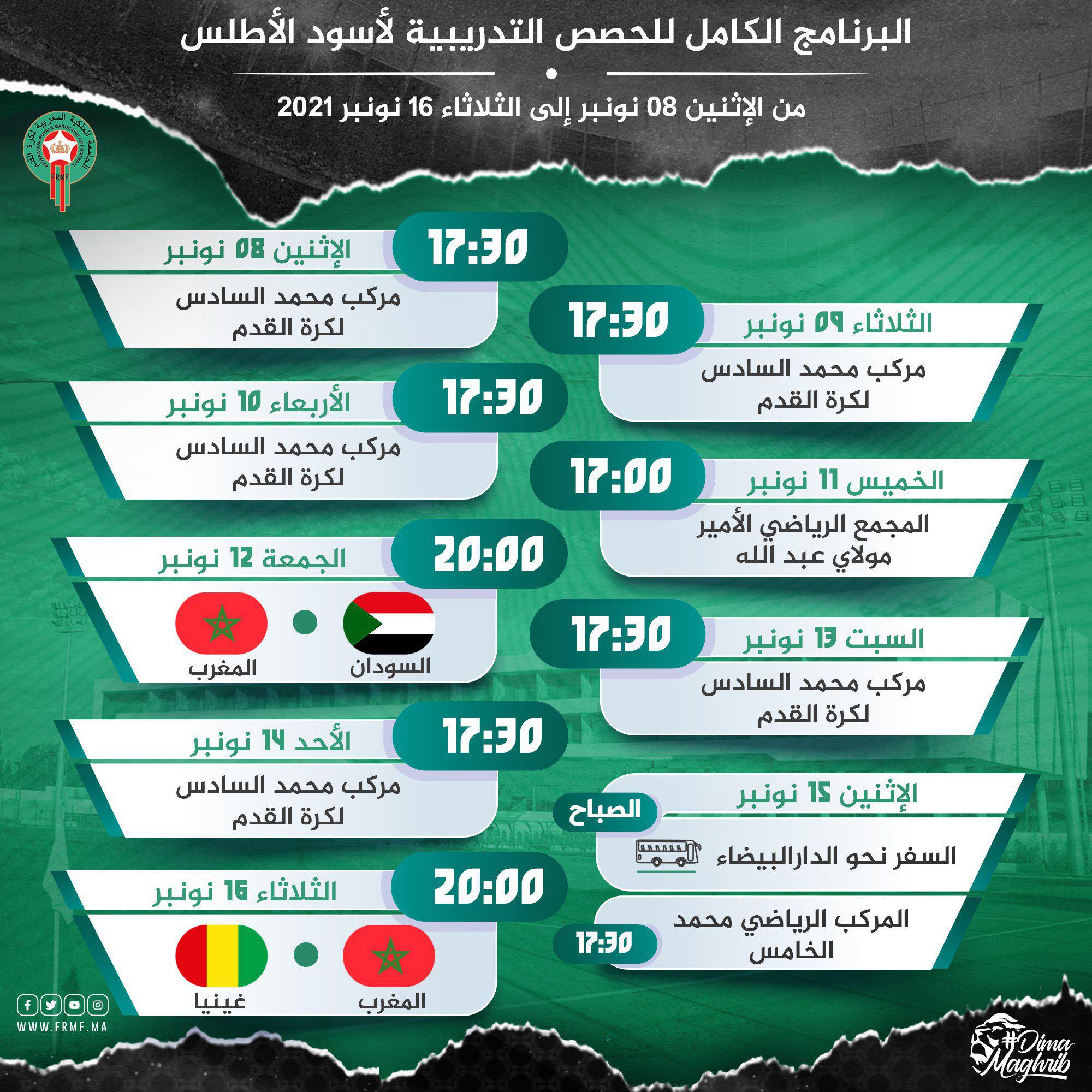 Mondial 2022: le programme des Lions de l'Atlas avant les matchs contre le Soudan et la Guinée