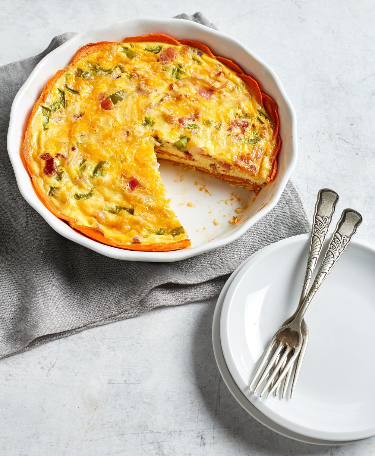 Quiche à la patate douce, au fromage de brebis et à la gruyère