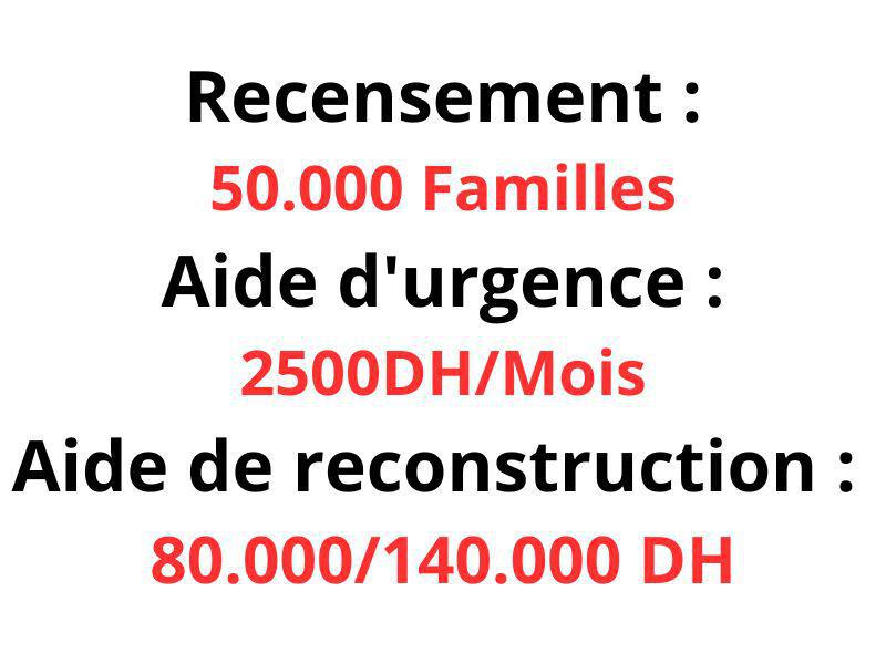 Recensement, aide d'urgence et aide financière directe de reconstruction