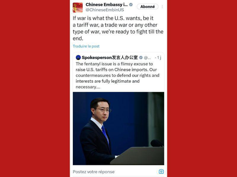 La Chine défie les États-Unis dans un tweet explosif : l’escalade des tensions commerciales atteint un nouveau sommet