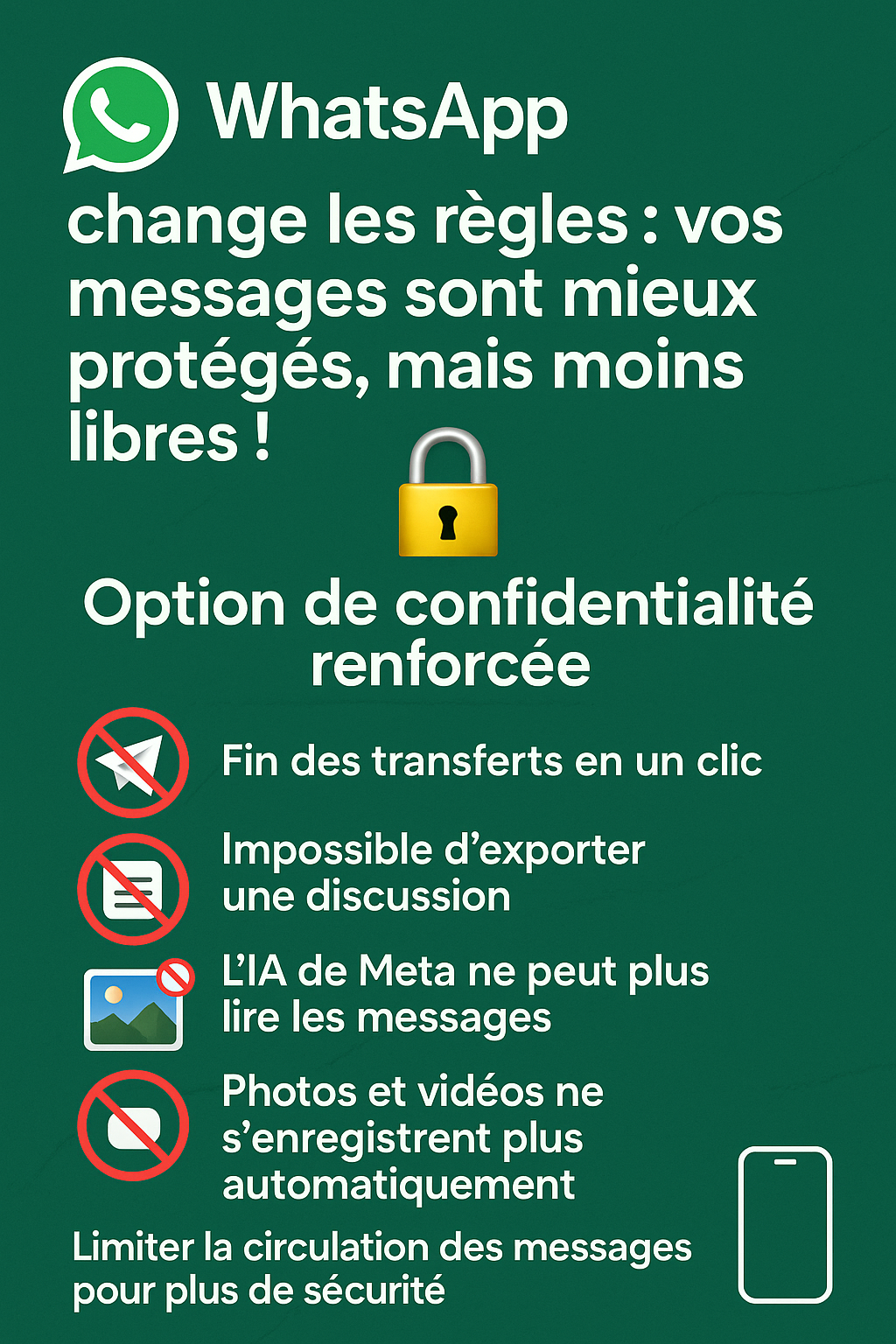 WhatsApp change les règles : vos messages sont mieux protégés, mais moins libres !