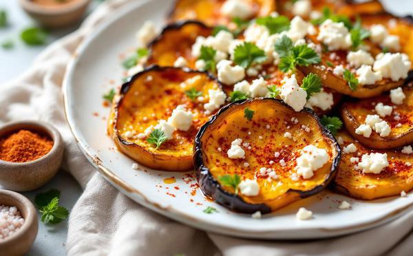 La douceur d’été : aubergine rôtie et son nuage de feta