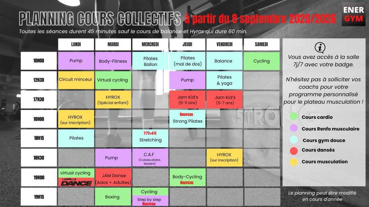 Planning des cours collectifs