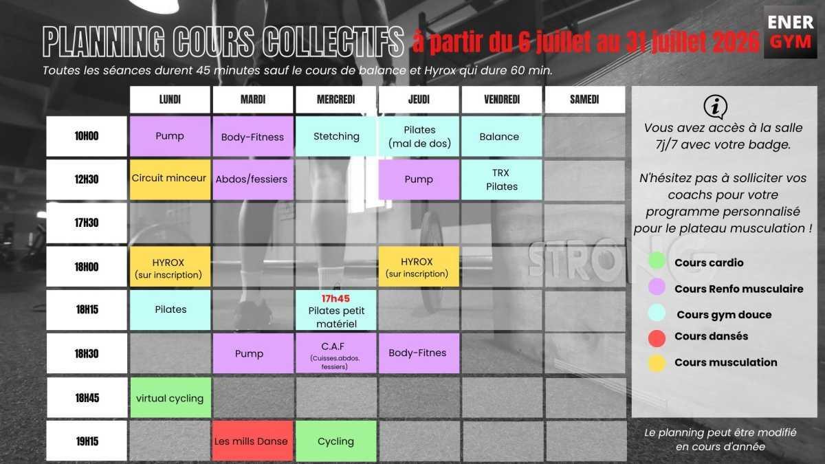 Planning des cours collectifs