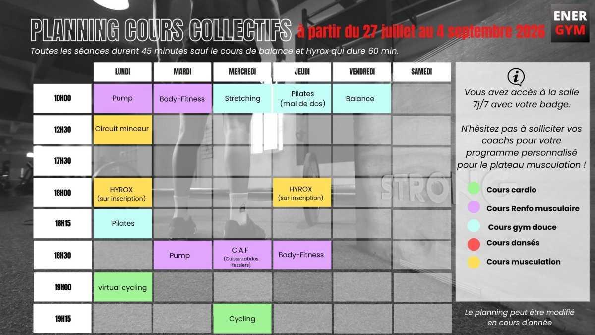 Planning des cours collectifs