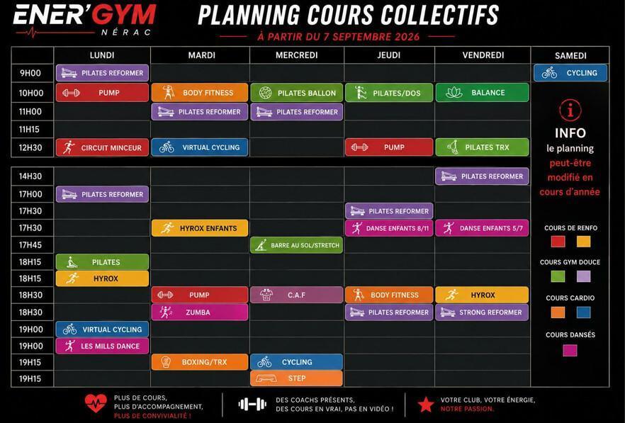 Planning des cours collectifs