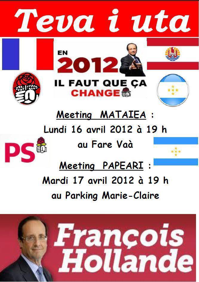 Le Tavini organise un meeting en faveur de François Hollande les 16 et 17 avril à Teva i Uta