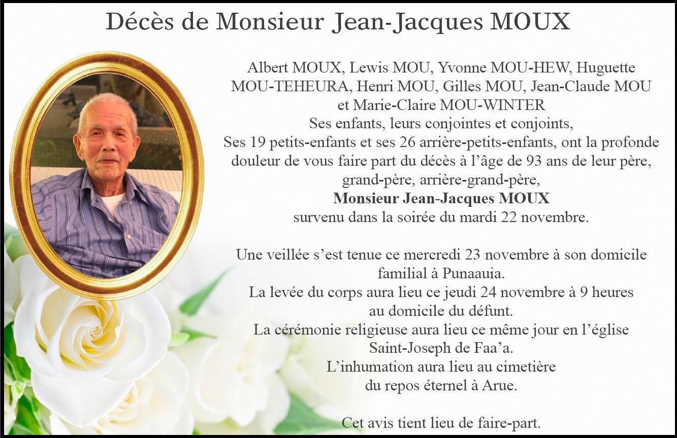 Décès de Monsieur Jean-Jacques Moux