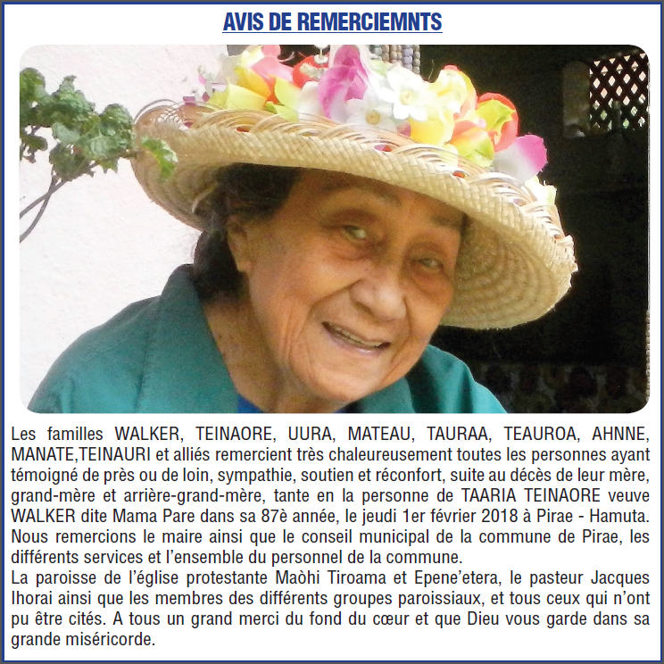Avis de remerciements Famille WALKER