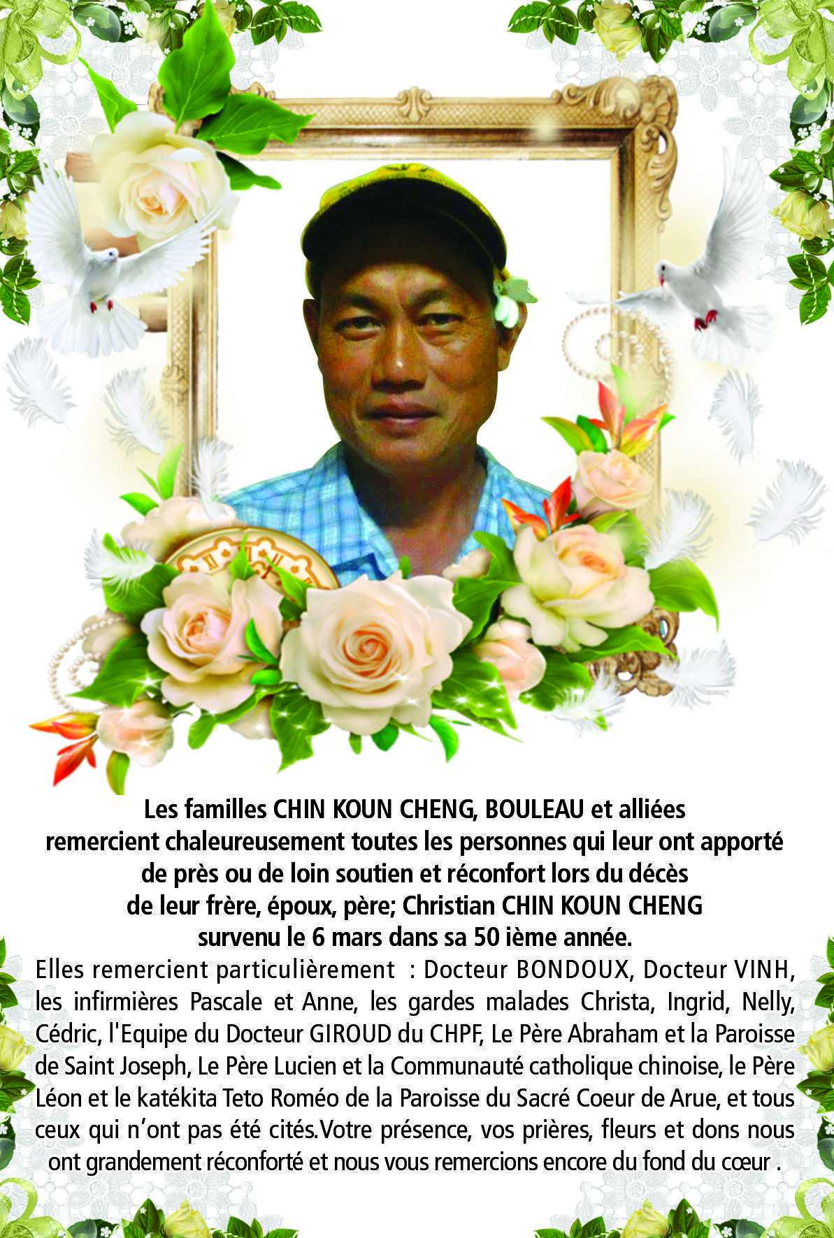 Avis de remerciements Famille CHIN KOUN CHENG