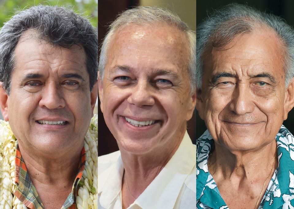Edouard Fritch, Geffry Salmon et Oscar Temaru, les leaders des trois listes encore en course pour le deuxième tour des Territoriales, le 6 mai prochain.