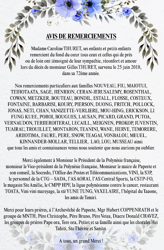 Avis de remerciements Famille THURET