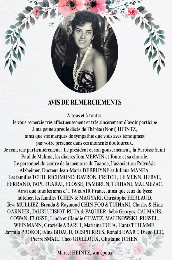 Avis de remerciements Famille HEINTZ