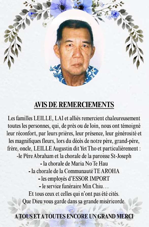 Avis de remerciements Famille LEILLE - LAI