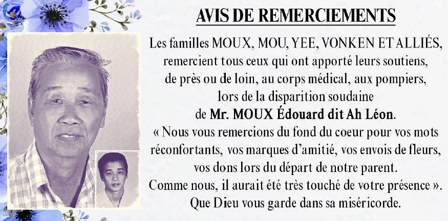 Avis de remerciements Famille MOUX