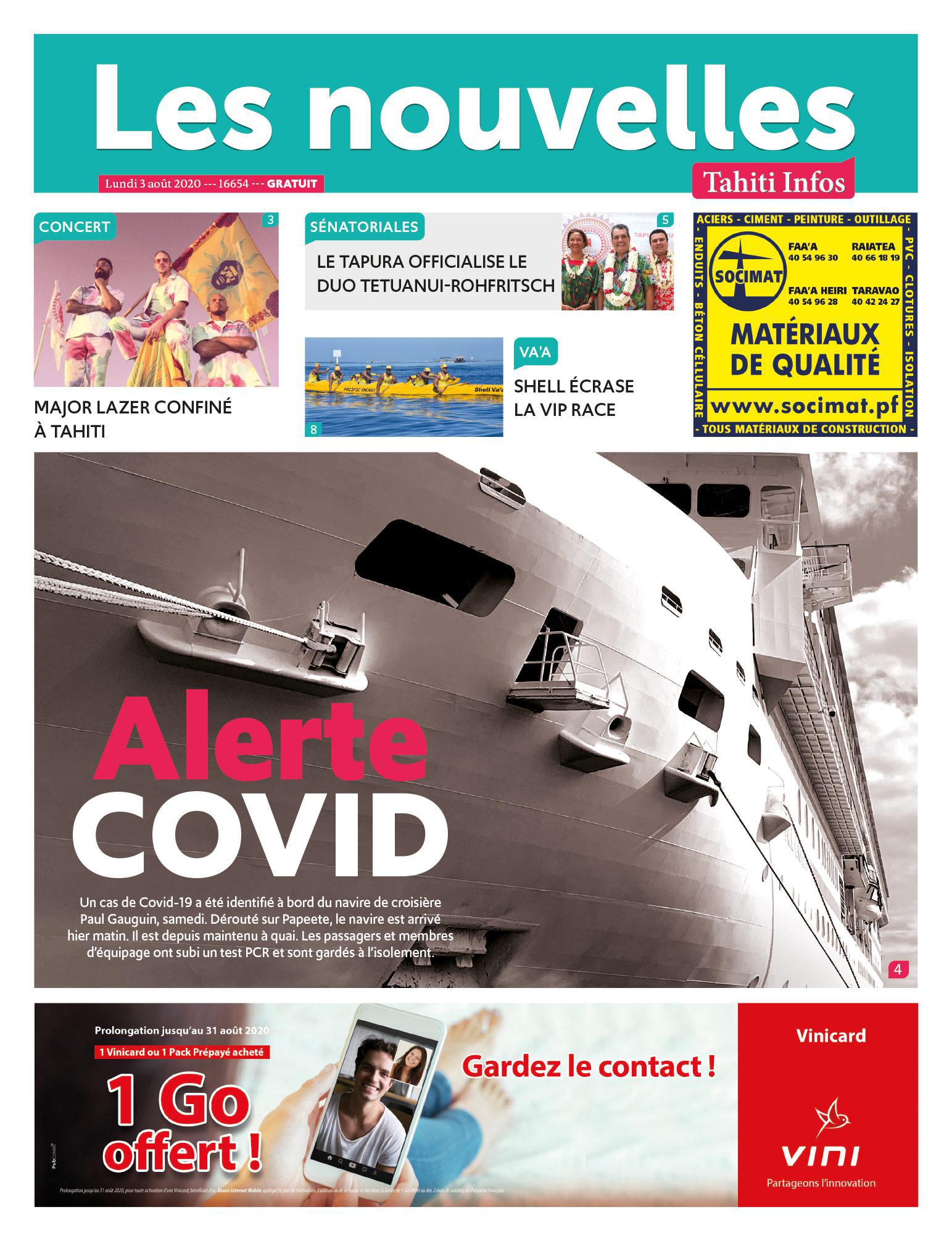 Cliquez sur la Une pour lire le journal