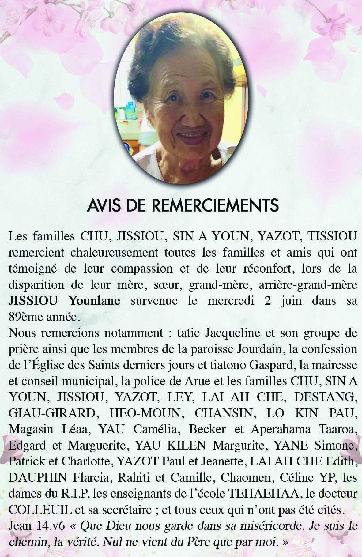 AVIS DE REMERCIEMENTS