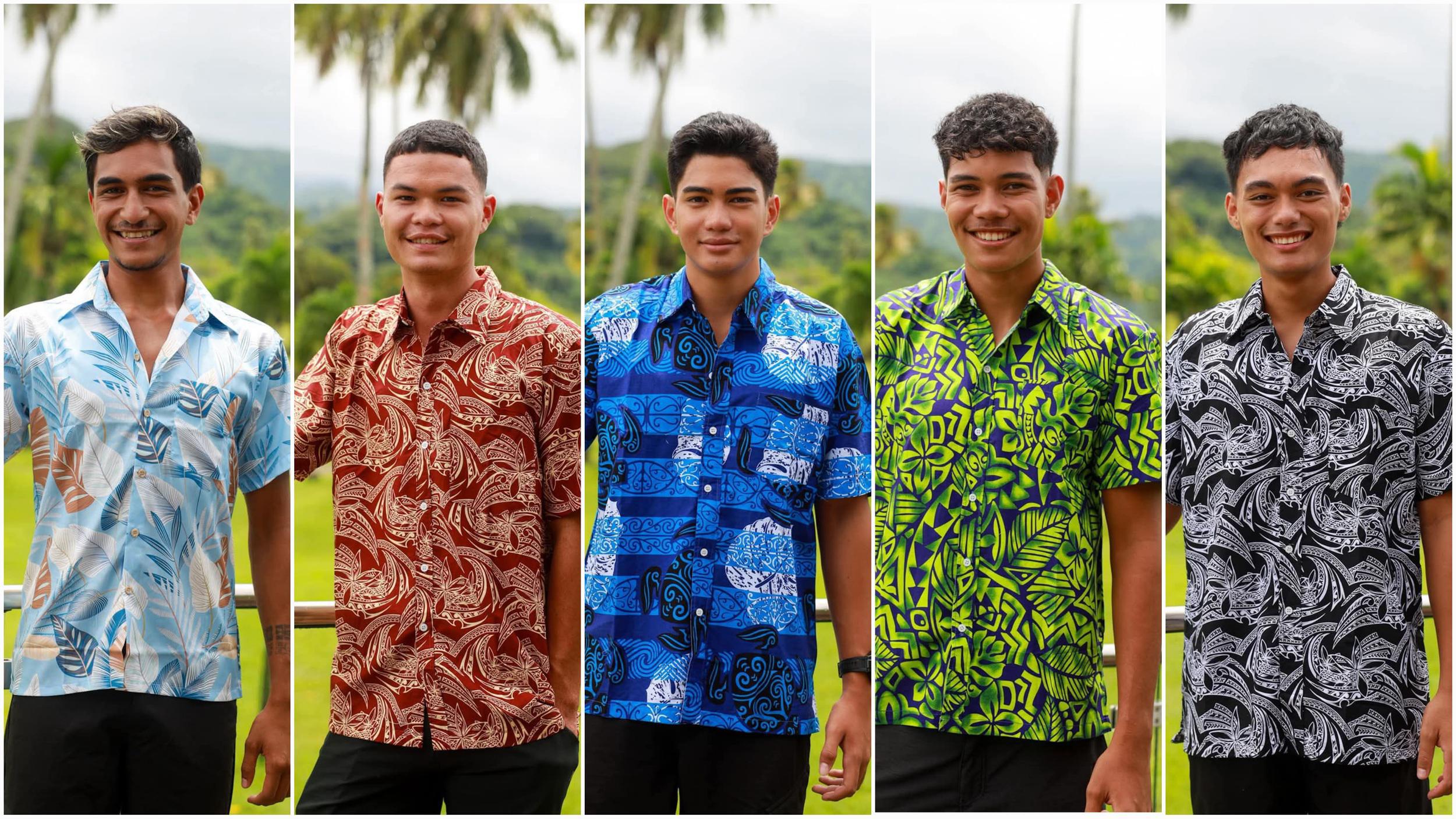 Les candidats à Mister Papara 2025 : 1. Hiva Appriou ; 2. Kahea Teihotaata ; 3. Roan Atu ; 4. Manoa Foucaud Brander ; 5. Ariitea Tepa.