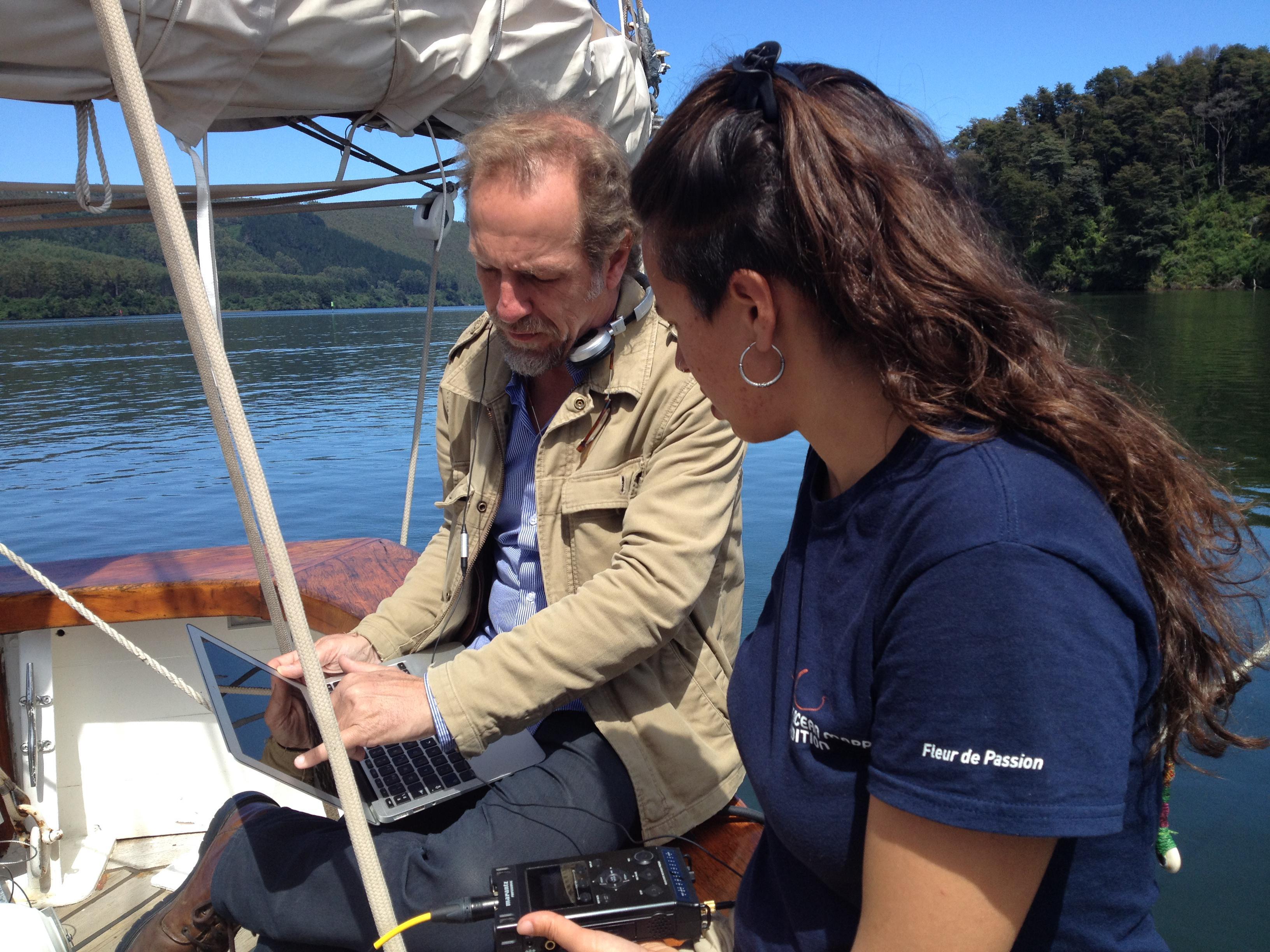 Michel André à bord de Fleur de passion. Ici à Valdiva (Chili) en février 2016. Crédit : The Ocean Mapping Expedition.
